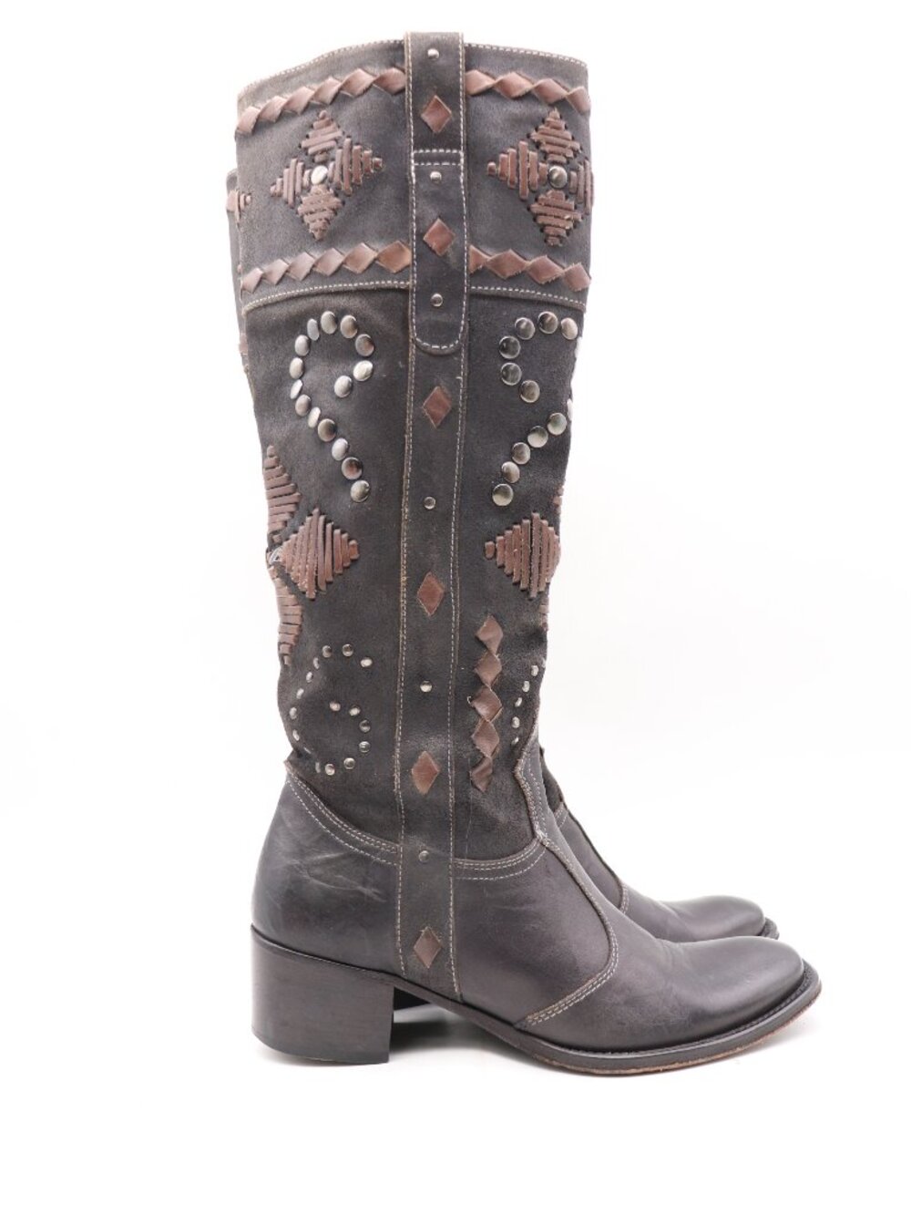 Mark Nason Lovell Boots Women's Size 5.5 Black Brown Leather Knee Studded Boots